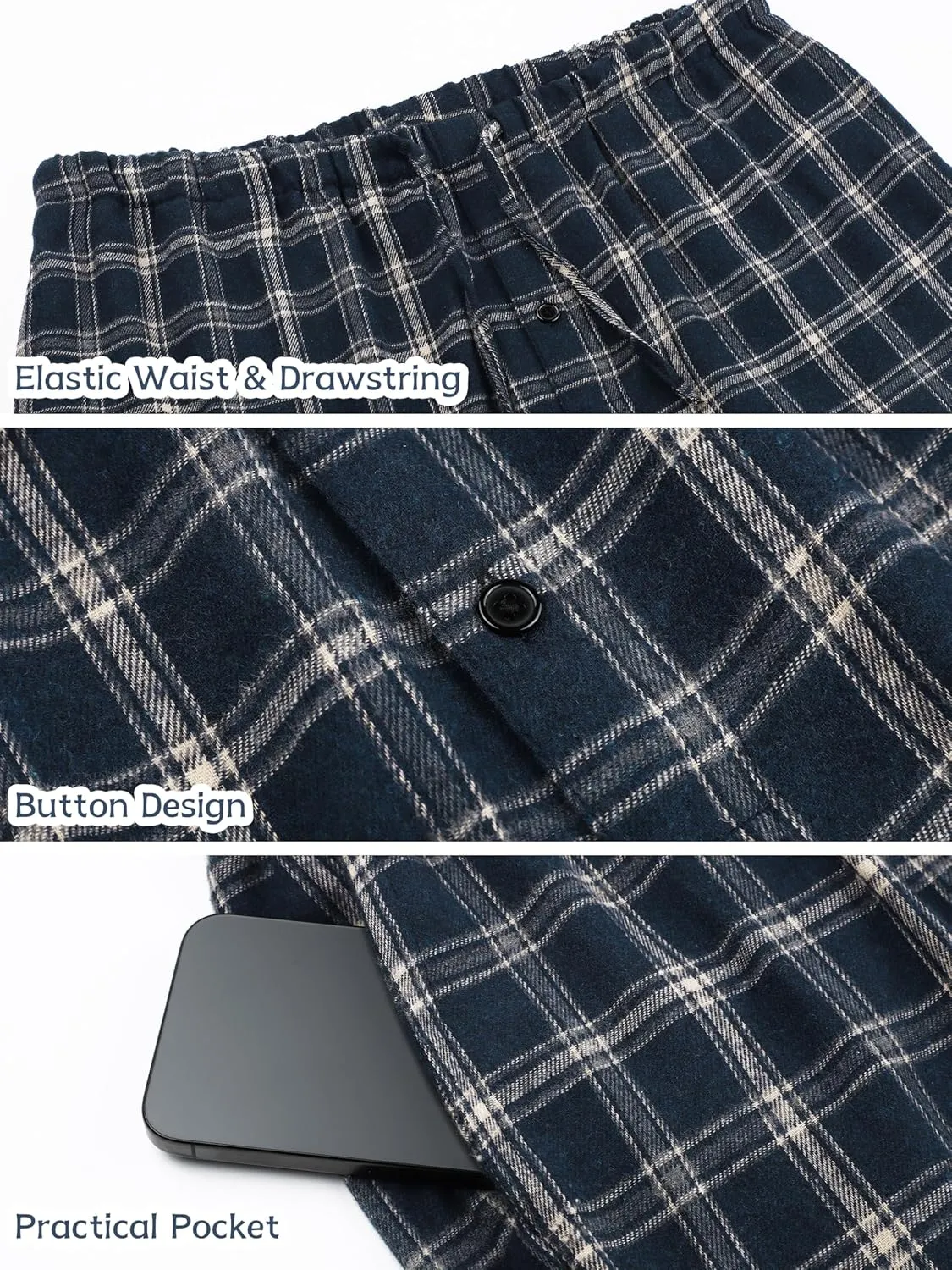 Motarto Men's Pajama Pants Flannel Plaid Pajama Sleep & Lounge PJ Bottoms Warm Sleepwear with Drawstring Pockets