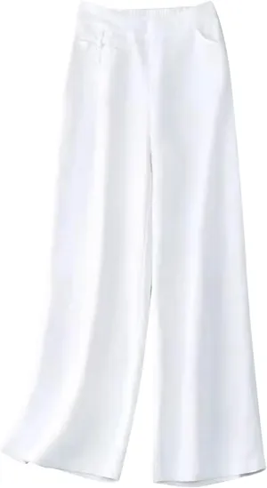 NATHGAM Linen Pants for Women Summer, Elastic High Waisted Straight Trousers Loose Sweat Wide Leg Pants Casual Beach Pants