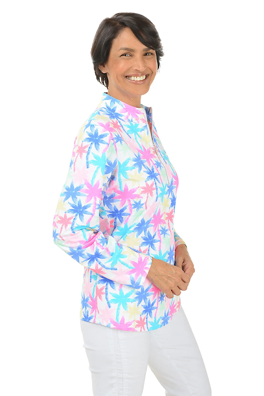 Neon Palms Cooling UPF50  Mock Neck Top
