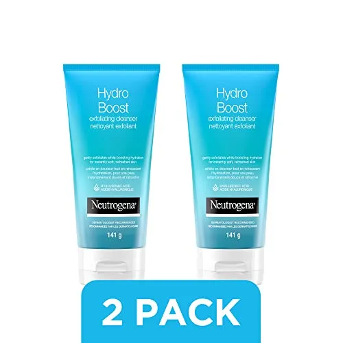 Neutrogena Hydro Boost Exfoliating Face Scrub - Hyaluronic Acid and Aha - Gel Cream Face Cleanser - Non-comedogenic - Blue, Pack of 2 (2x141ml)