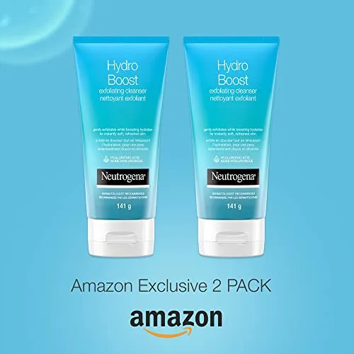 Neutrogena Hydro Boost Exfoliating Face Scrub - Hyaluronic Acid and Aha - Gel Cream Face Cleanser - Non-comedogenic - Blue, Pack of 2 (2x141ml)