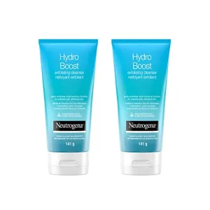 Neutrogena Hydro Boost Exfoliating Face Scrub - Hyaluronic Acid and Aha - Gel Cream Face Cleanser - Non-comedogenic - Blue, Pack of 2 (2x141ml)