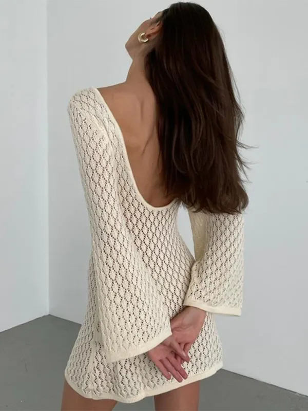 New beach dress solid color sexy knitted hollow bikini swimsuit cover up sun protection clothing