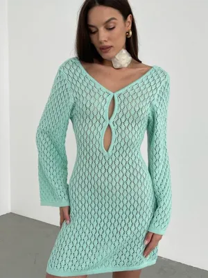 New beach dress solid color sexy knitted hollow bikini swimsuit cover up sun protection clothing