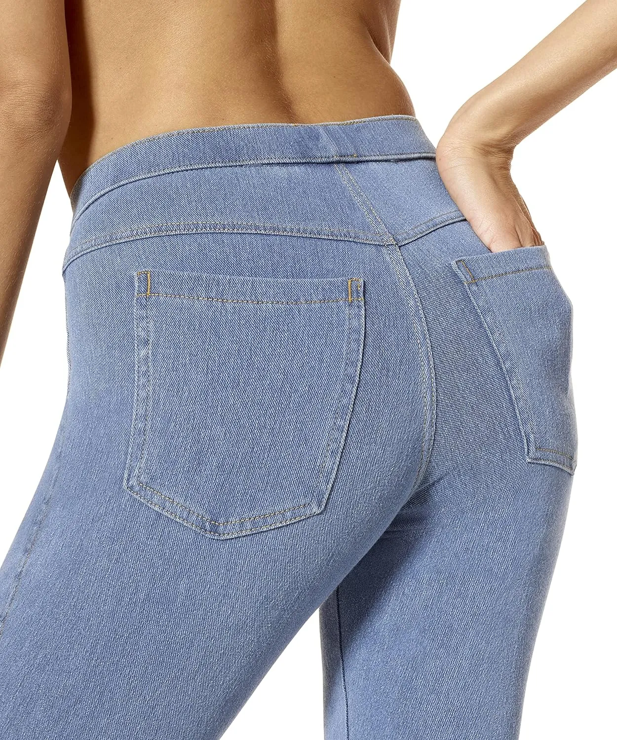 No Nonsense Women's Classic Denim Capri Leggings with Pockets, Comfortable Stretch Pull on Pants