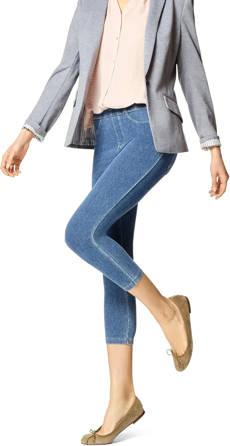 No Nonsense Women's Classic Denim Capri Leggings with Pockets, Comfortable Stretch Pull on Pants