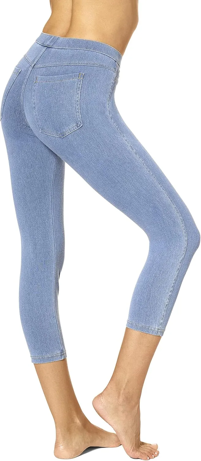 No Nonsense Women's Classic Denim Capri Leggings with Pockets, Comfortable Stretch Pull on Pants
