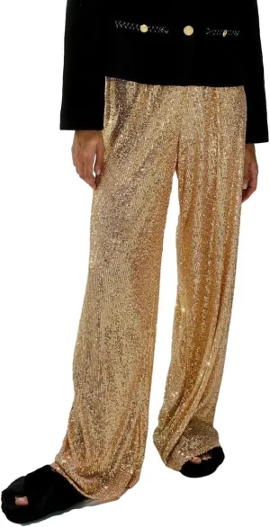 NUFIWI Women Sequin Glitter High Waist Pants Sparkly Shiny Bell Bottom Pants Elastic Loose Flare Bling Trousers
