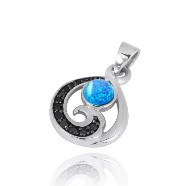Ocean Wave Pendant Necklace with Blue Opal