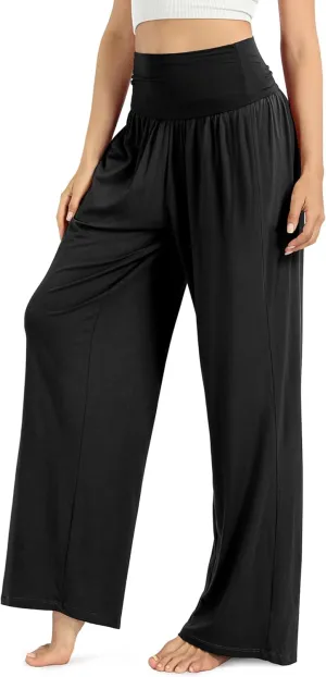 ODODOS Women's Wide Leg Palazzo Lounge Pants with Pockets Light Weight Loose Comfy Casual Pajama Pants-26/28/30"/32" Inseam