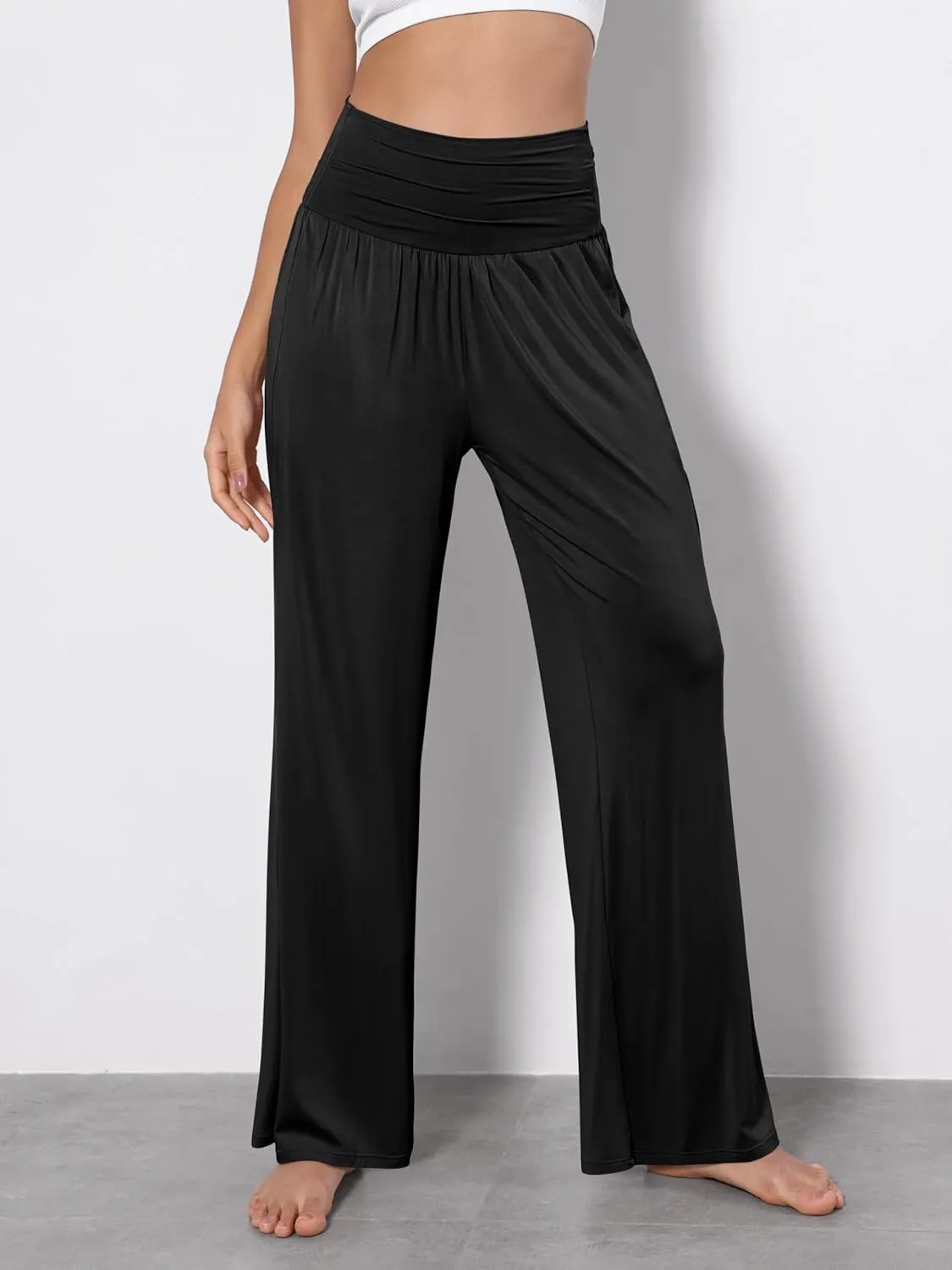 ODODOS Women's Wide Leg Palazzo Lounge Pants with Pockets Light Weight Loose Comfy Casual Pajama Pants-26/28/30"/32" Inseam