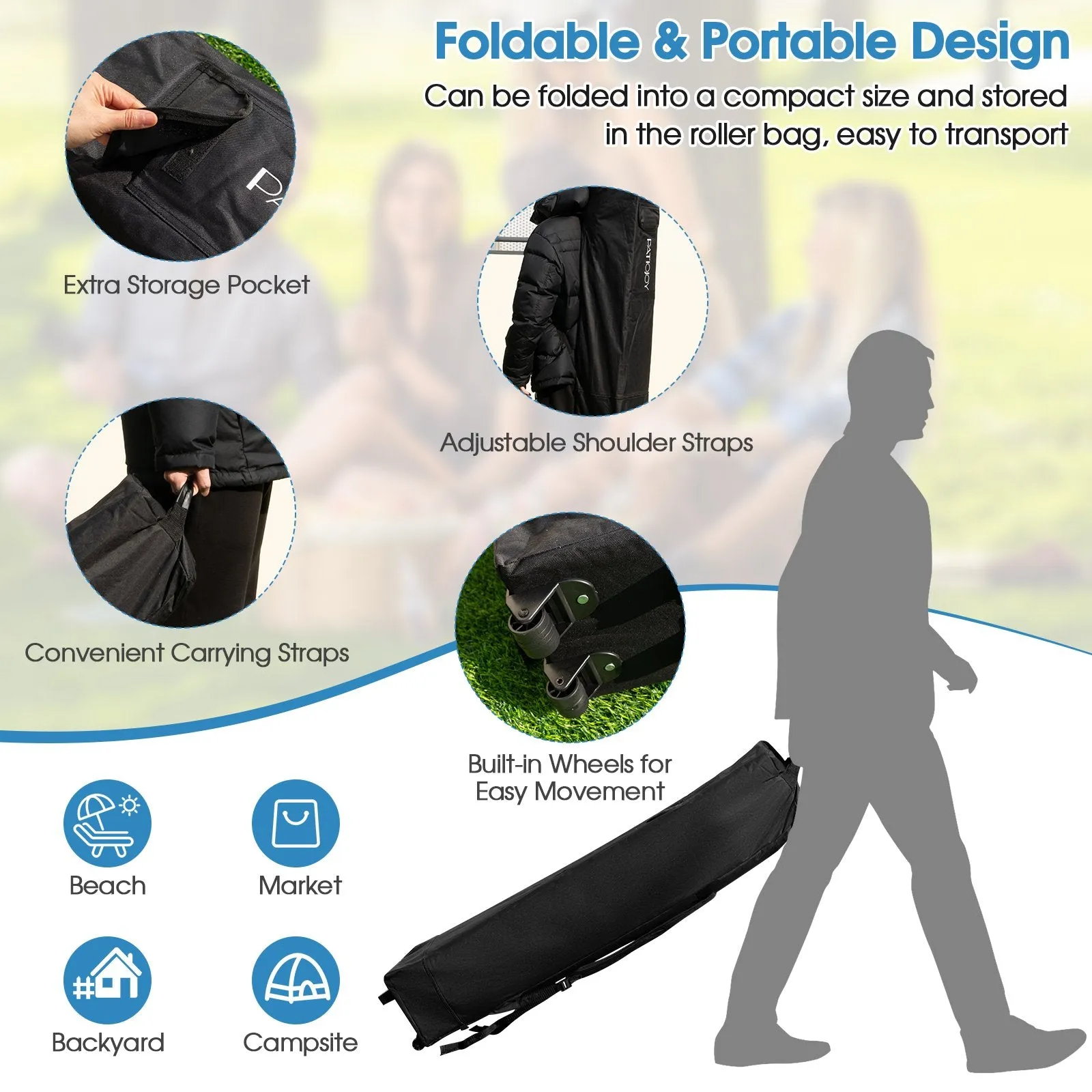 Outdoor Instant Pop-up Canopy with Mesh Sidewalls-Blue