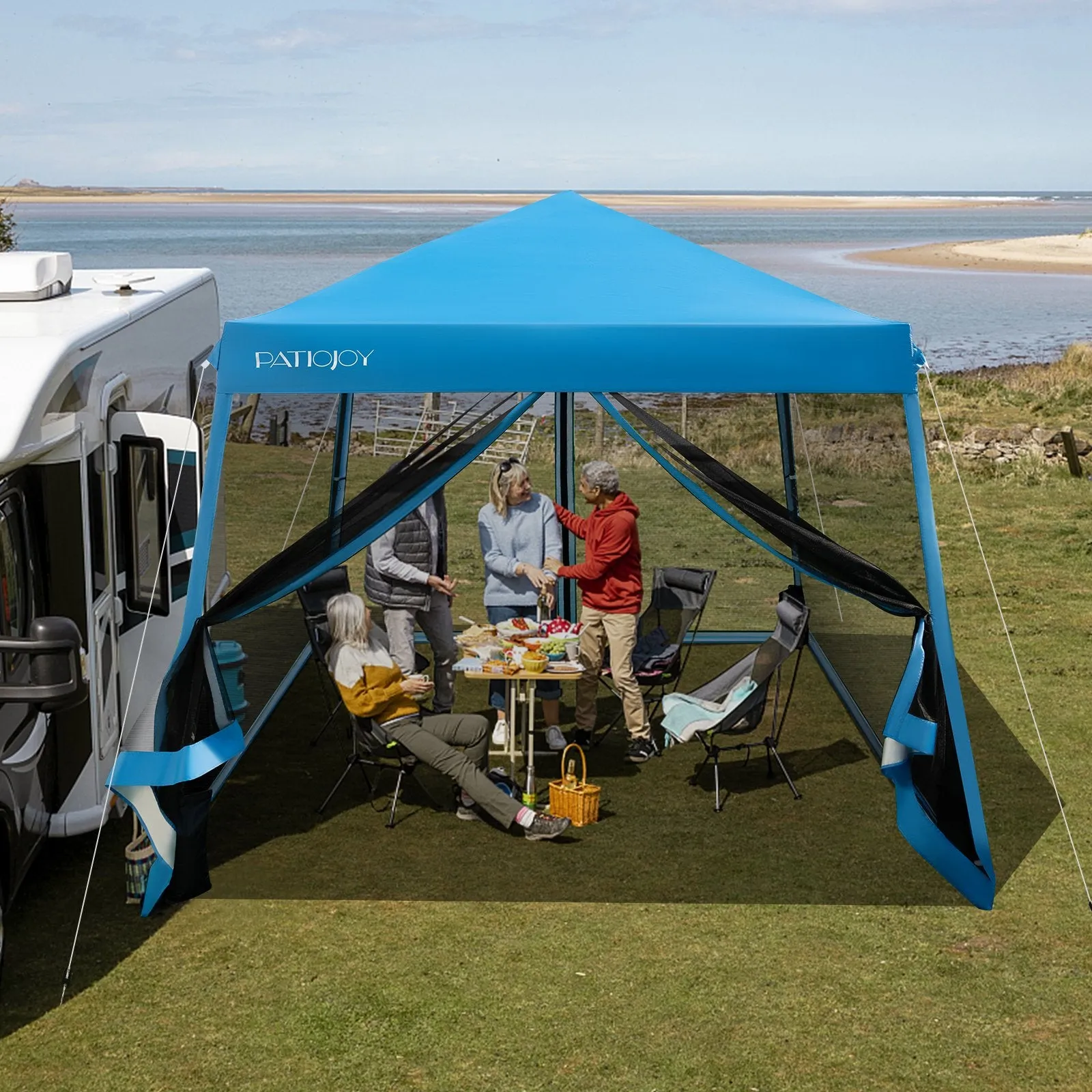 Outdoor Instant Pop-up Canopy with Mesh Sidewalls-Blue