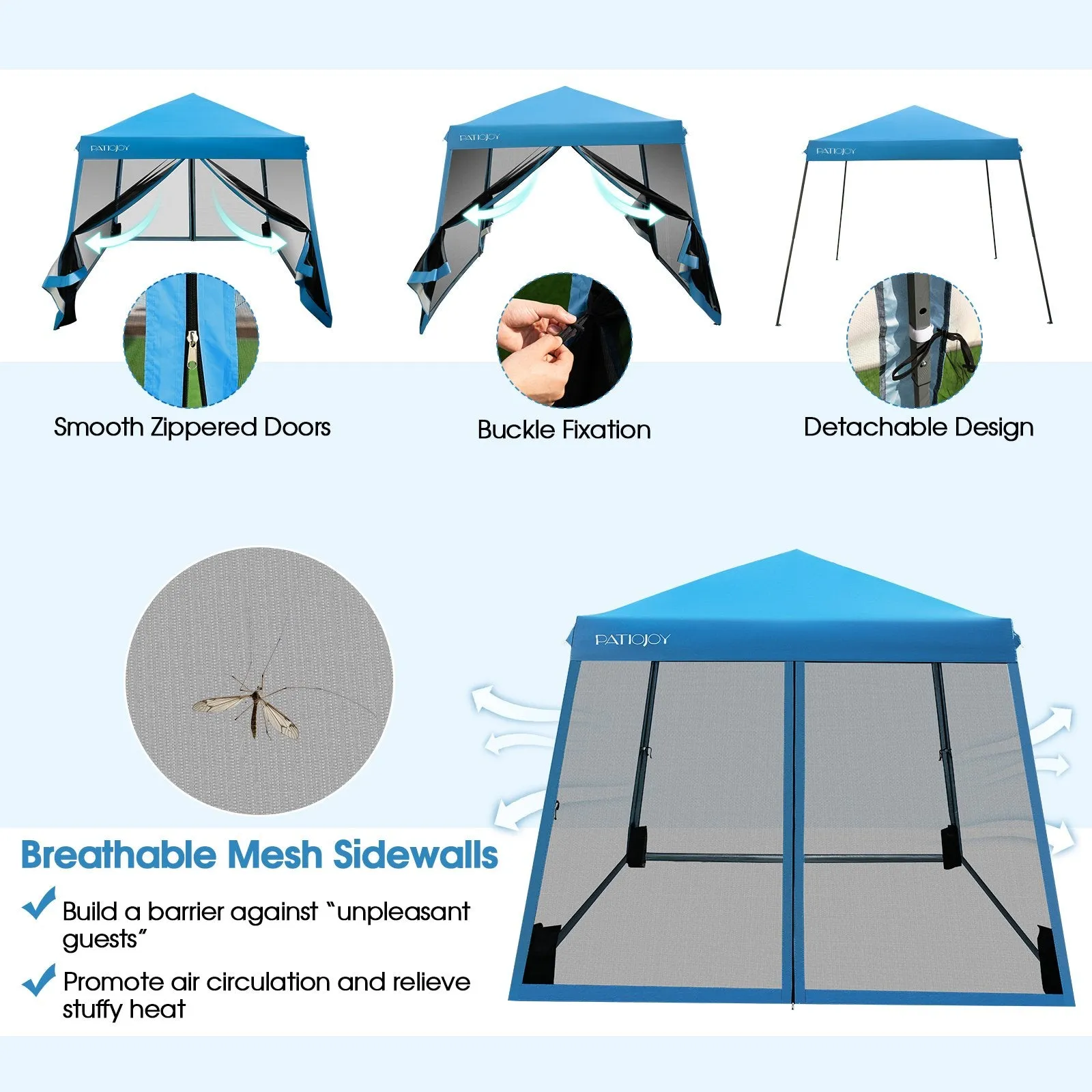 Outdoor Instant Pop-up Canopy with Mesh Sidewalls-Blue