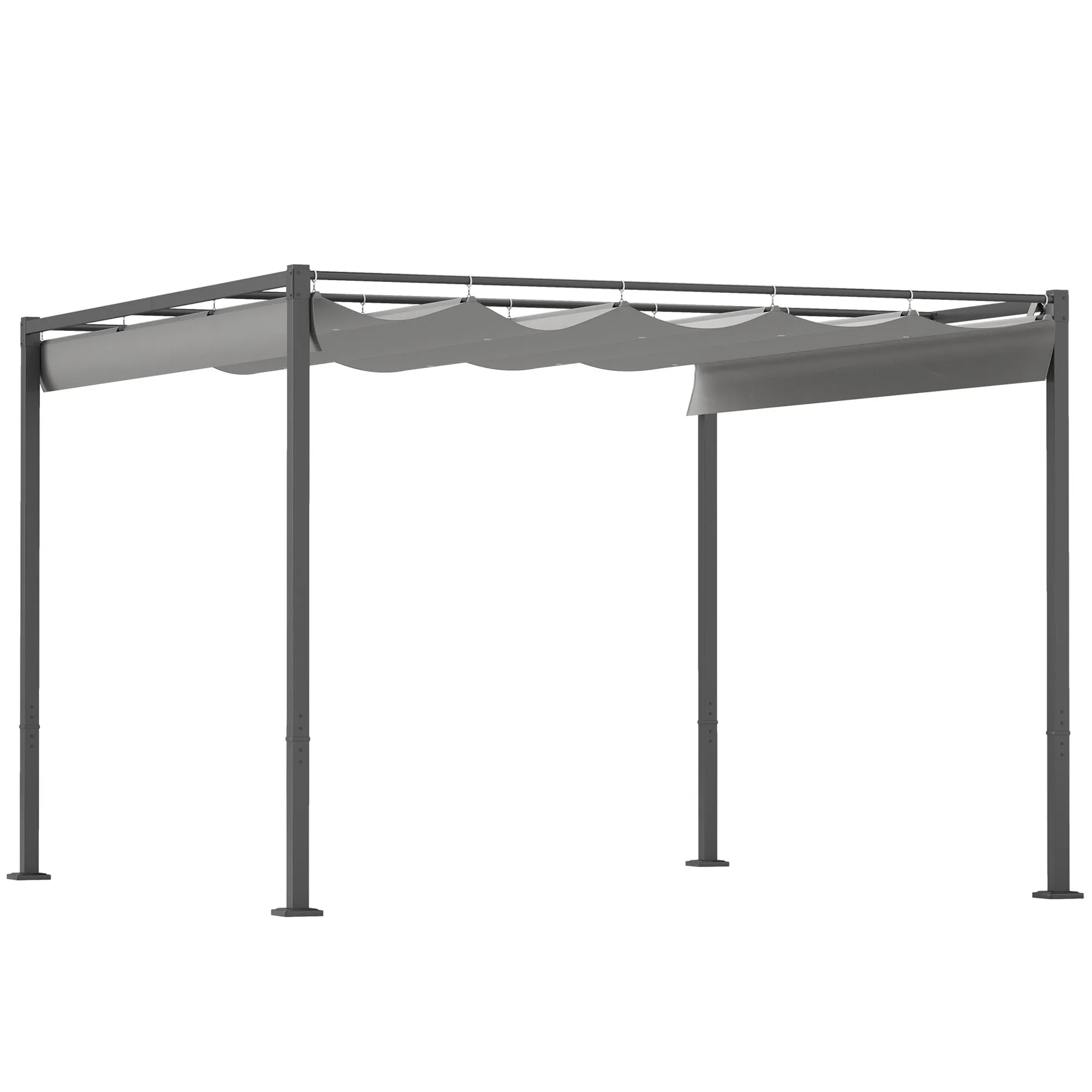 Outsunny 3 x 3(m) Garden Pergola with Retractable Roof and Magnetic Fixture, Outdoor Gazebo Pergola Kit Sun Shade Canopy, UPF30 , Grey