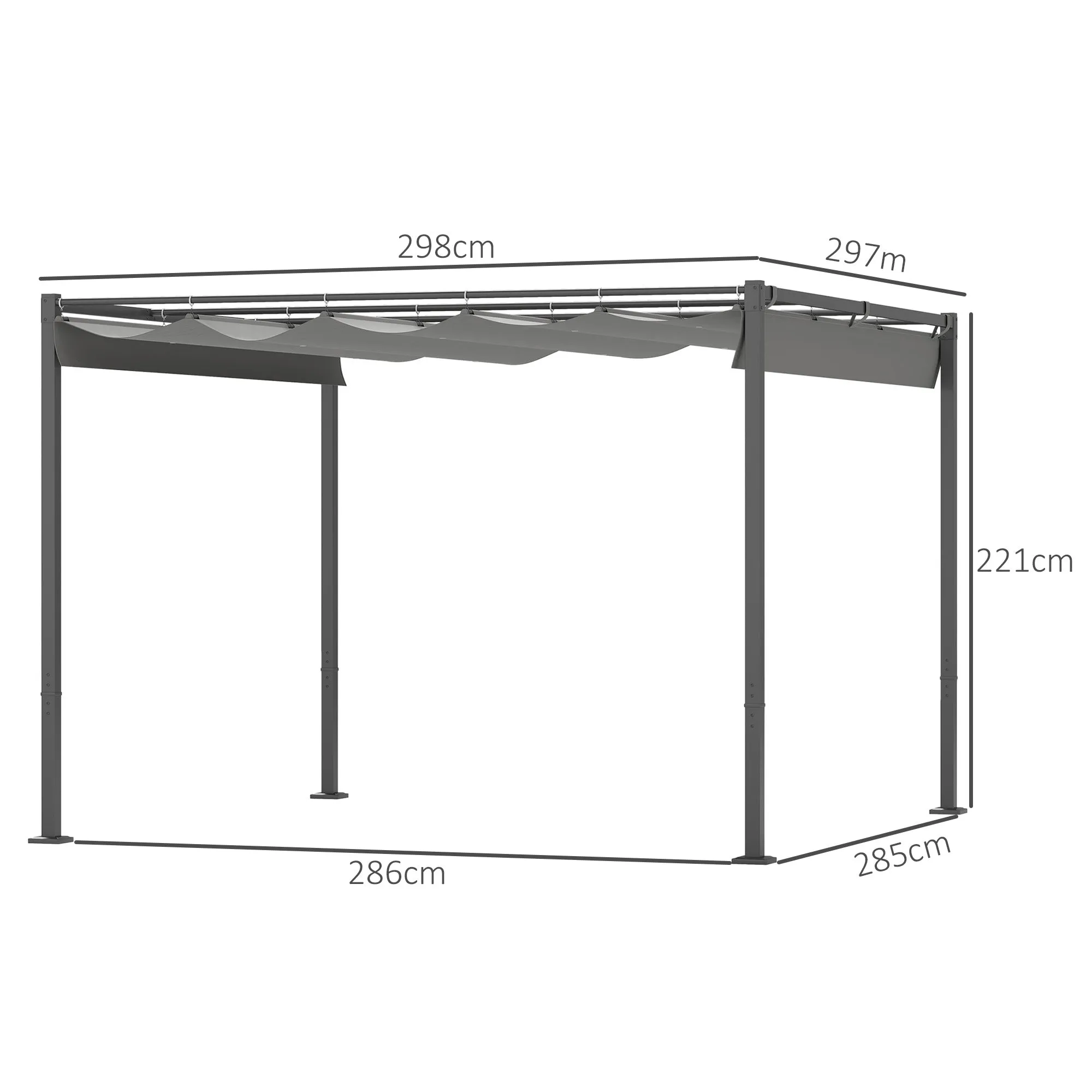 Outsunny 3 x 3(m) Garden Pergola with Retractable Roof and Magnetic Fixture, Outdoor Gazebo Pergola Kit Sun Shade Canopy, UPF30 , Grey