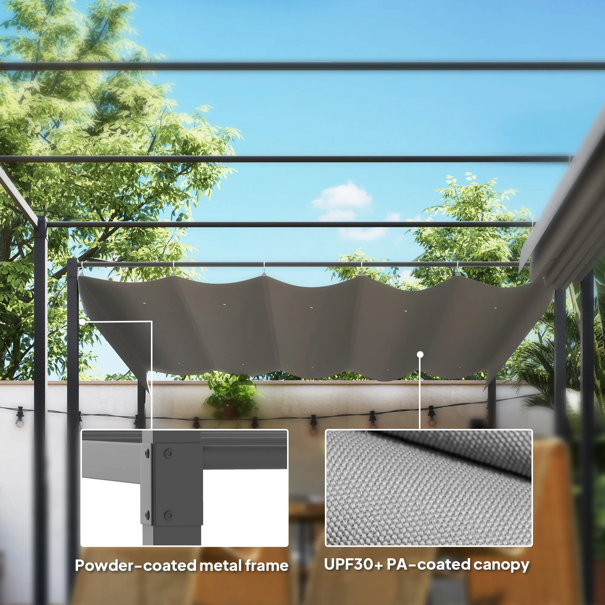 Outsunny 3 x 3(m) Garden Pergola with Retractable Roof and Magnetic Fixture, Outdoor Gazebo Pergola Kit Sun Shade Canopy, UPF30 , Grey