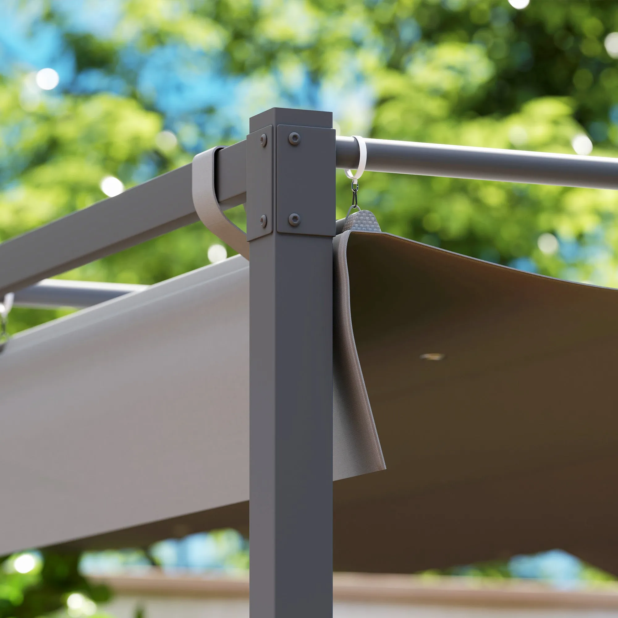 Outsunny 3 x 3(m) Garden Pergola with Retractable Roof and Magnetic Fixture, Outdoor Gazebo Pergola Kit Sun Shade Canopy, UPF30 , Grey