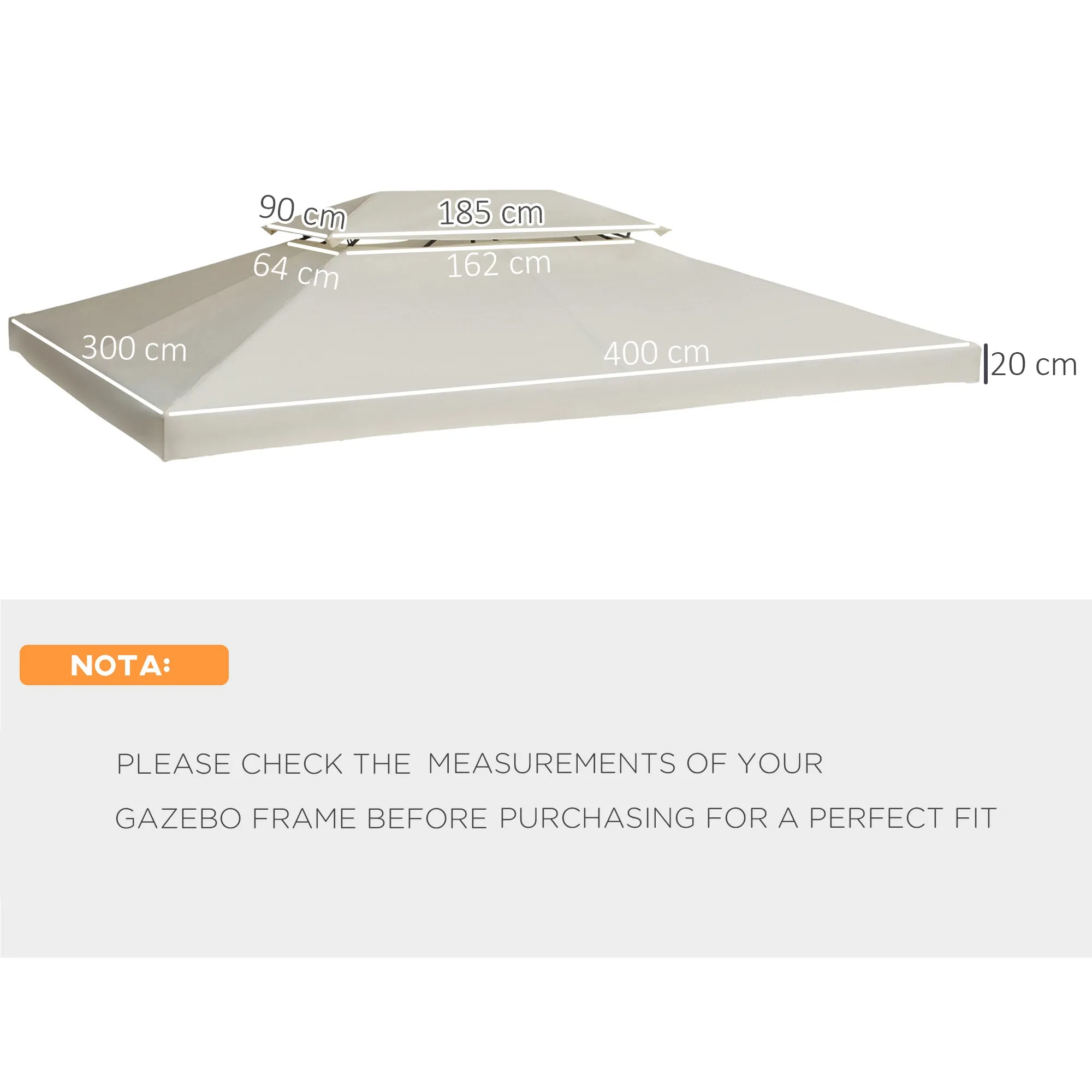 Outsunny 3x4m Gazebo Replacement Roof Canopy 2 Tier Top UV Cover Garden Patio Outdoor Sun Awning Shelters Cream (TOP COVER ONLY)