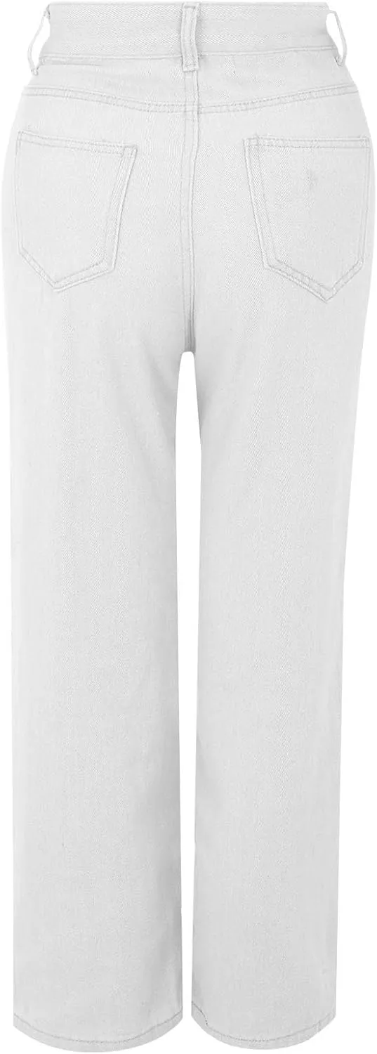 Oversized Sweatpants Jeans Women Soft High Waisted Wide Leg Jeans Comfy Boyfriend Denim Sweatpants with Pocket S-5XL