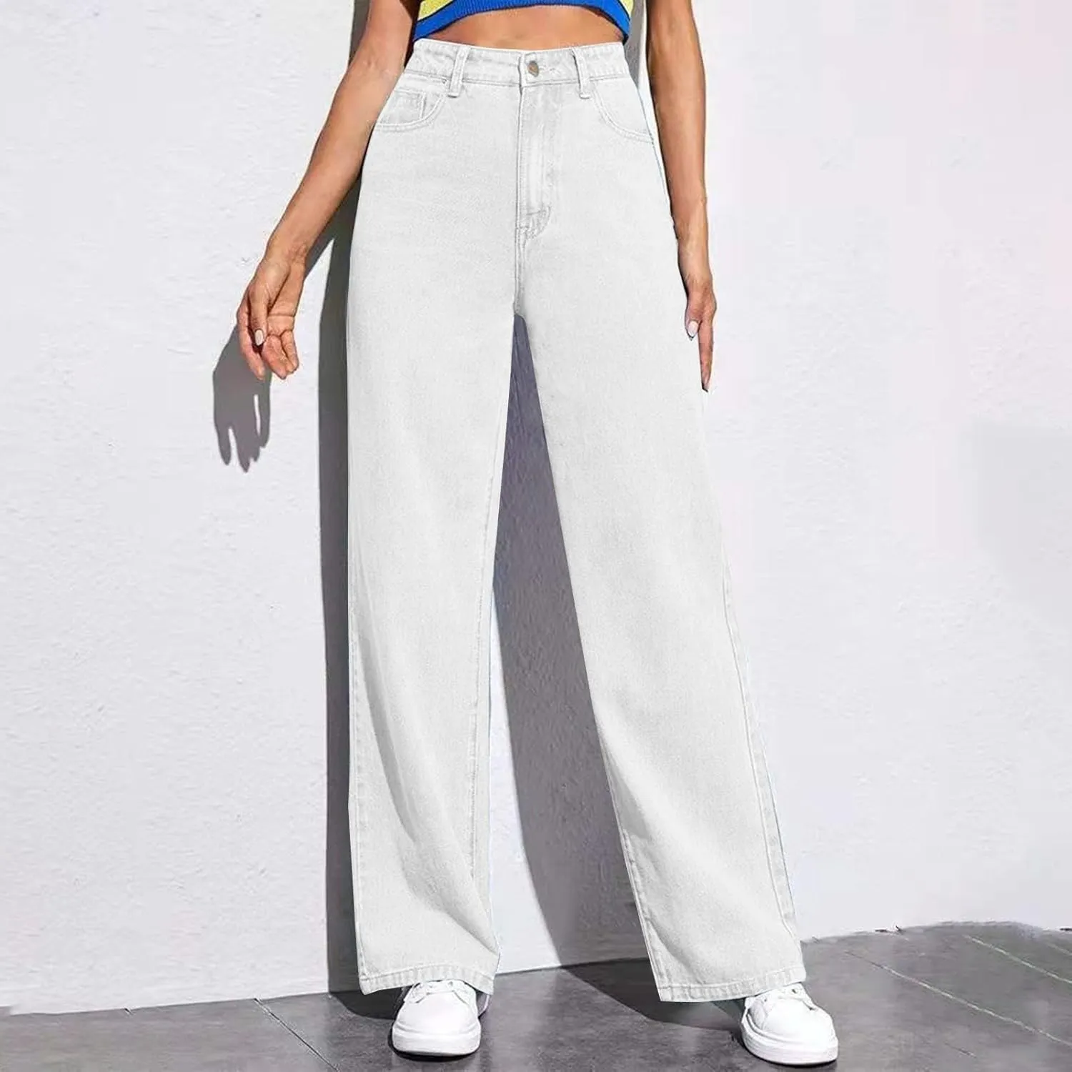 Oversized Sweatpants Jeans Women Soft High Waisted Wide Leg Jeans Comfy Boyfriend Denim Sweatpants with Pocket S-5XL