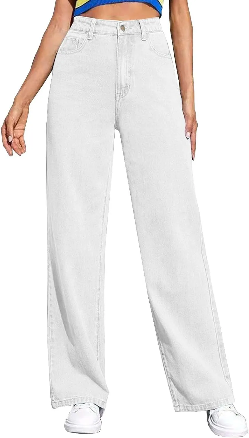 Oversized Sweatpants Jeans Women Soft High Waisted Wide Leg Jeans Comfy Boyfriend Denim Sweatpants with Pocket S-5XL