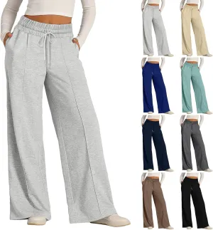 Oversized Wide Leg Sweatpants Women Elastic Drawstring Baggy Straight Leg Open Bottom Lounge Comfy Joggers Trousers