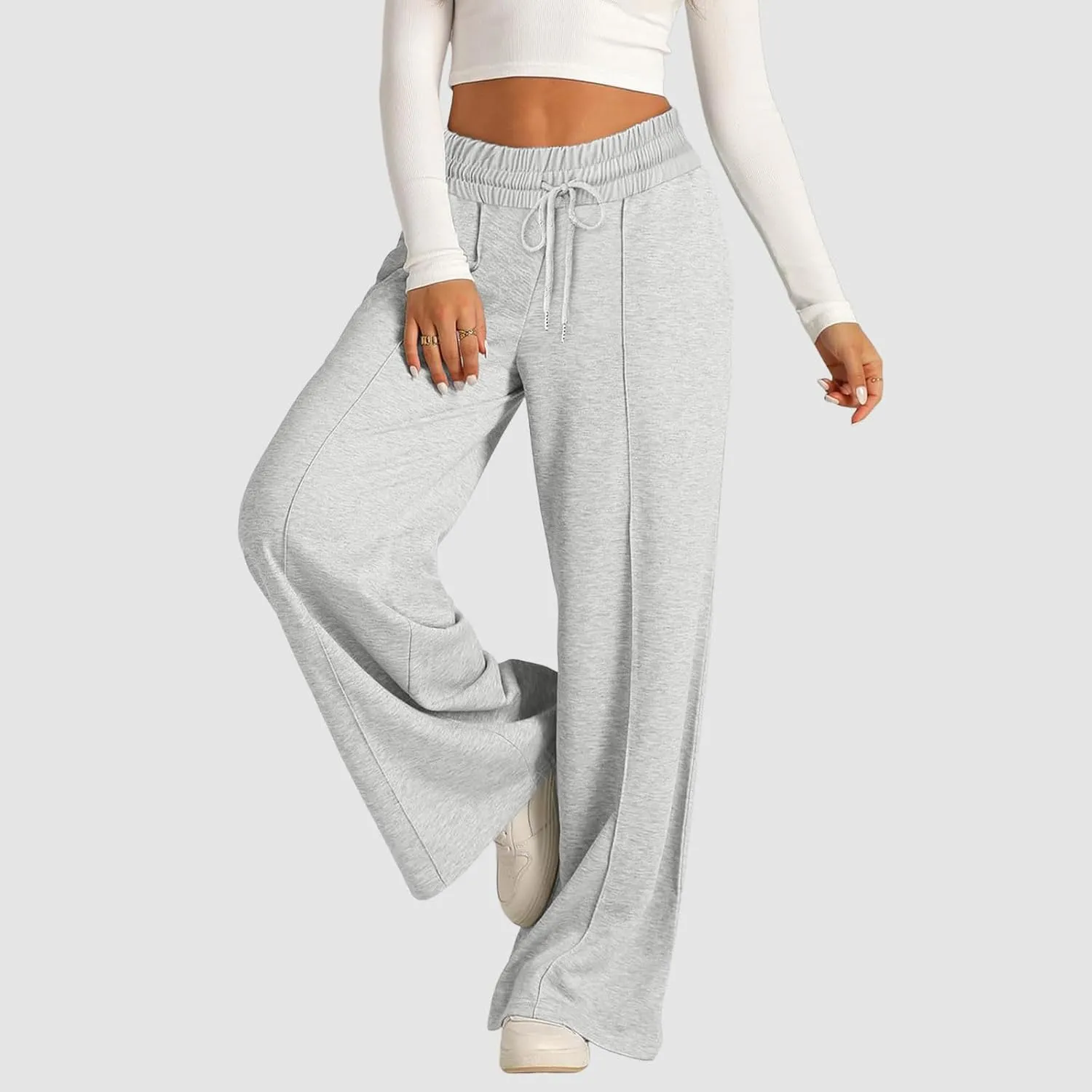 Oversized Wide Leg Sweatpants Women Elastic Drawstring Baggy Straight Leg Open Bottom Lounge Comfy Joggers Trousers