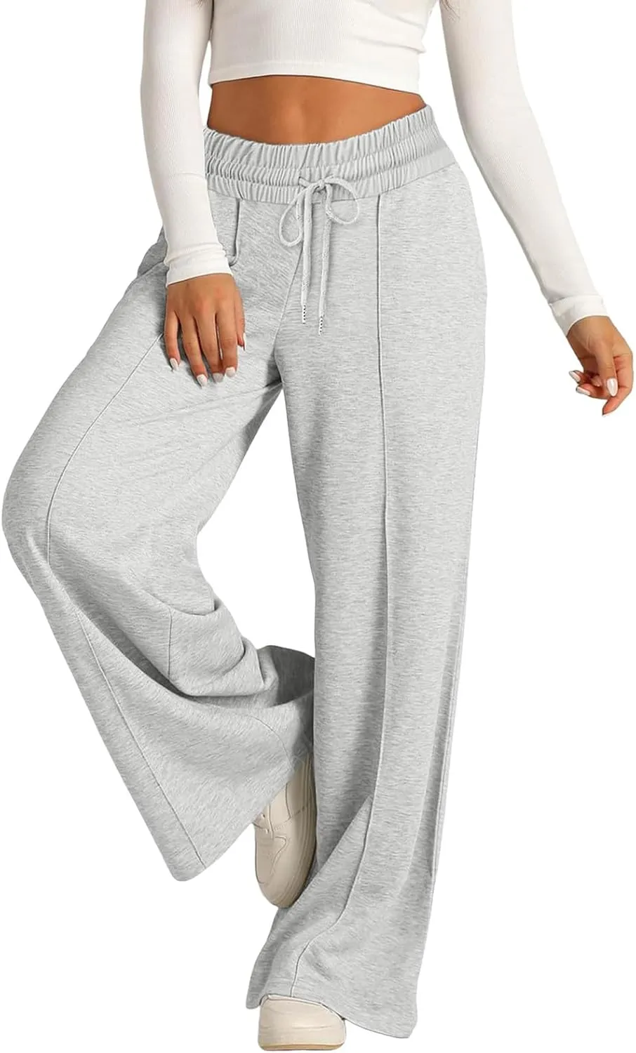 Oversized Wide Leg Sweatpants Women Elastic Drawstring Baggy Straight Leg Open Bottom Lounge Comfy Joggers Trousers