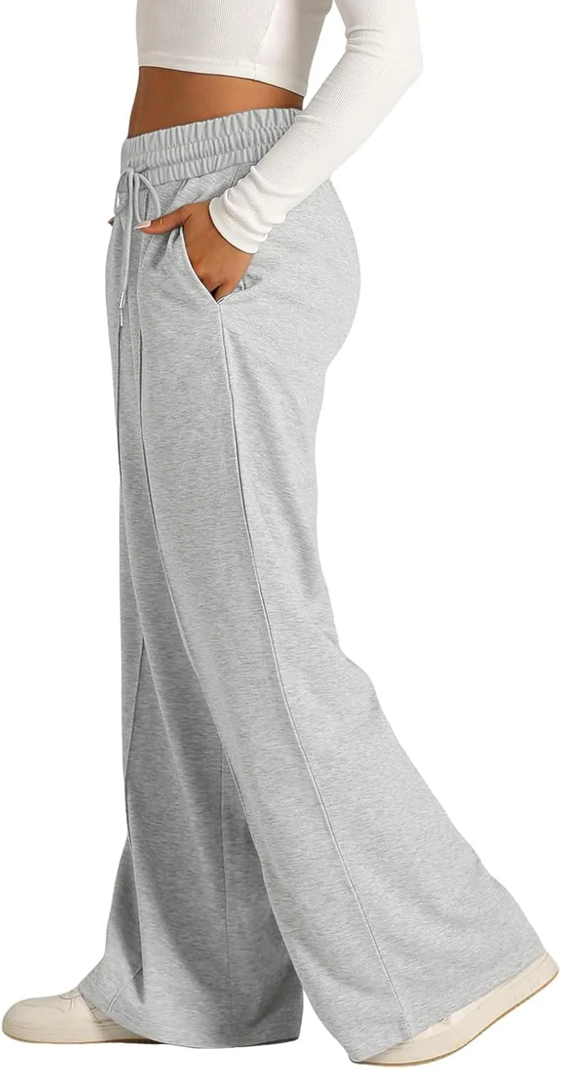 Oversized Wide Leg Sweatpants Women Elastic Drawstring Baggy Straight Leg Open Bottom Lounge Comfy Joggers Trousers