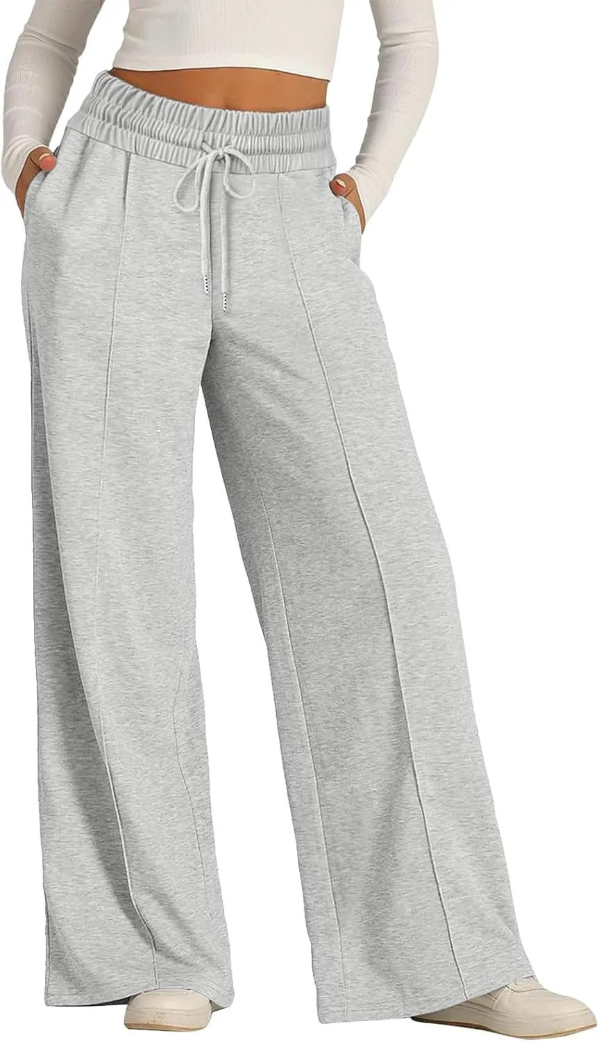 Oversized Wide Leg Sweatpants Women Elastic Drawstring Baggy Straight Leg Open Bottom Lounge Comfy Joggers Trousers