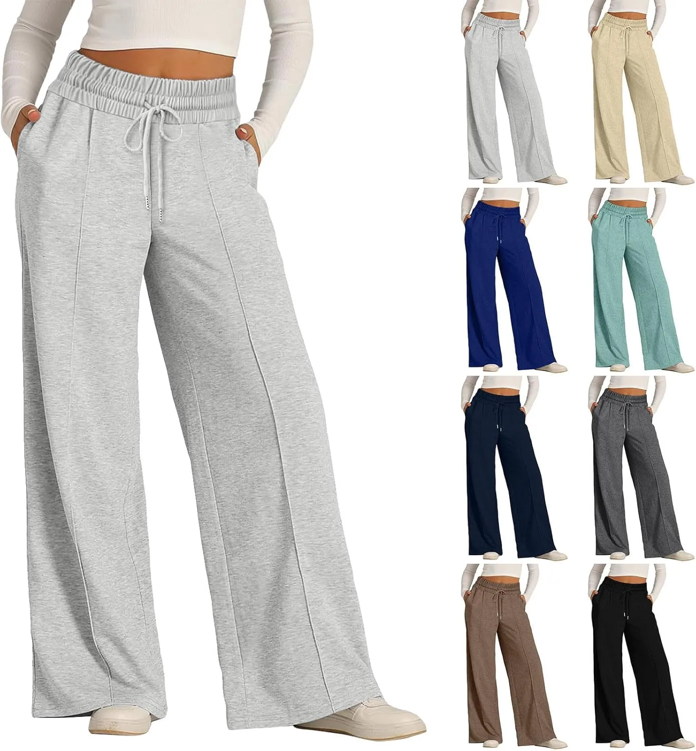 Oversized Wide Leg Sweatpants Women Elastic Drawstring Baggy Straight Leg Open Bottom Lounge Comfy Joggers Trousers