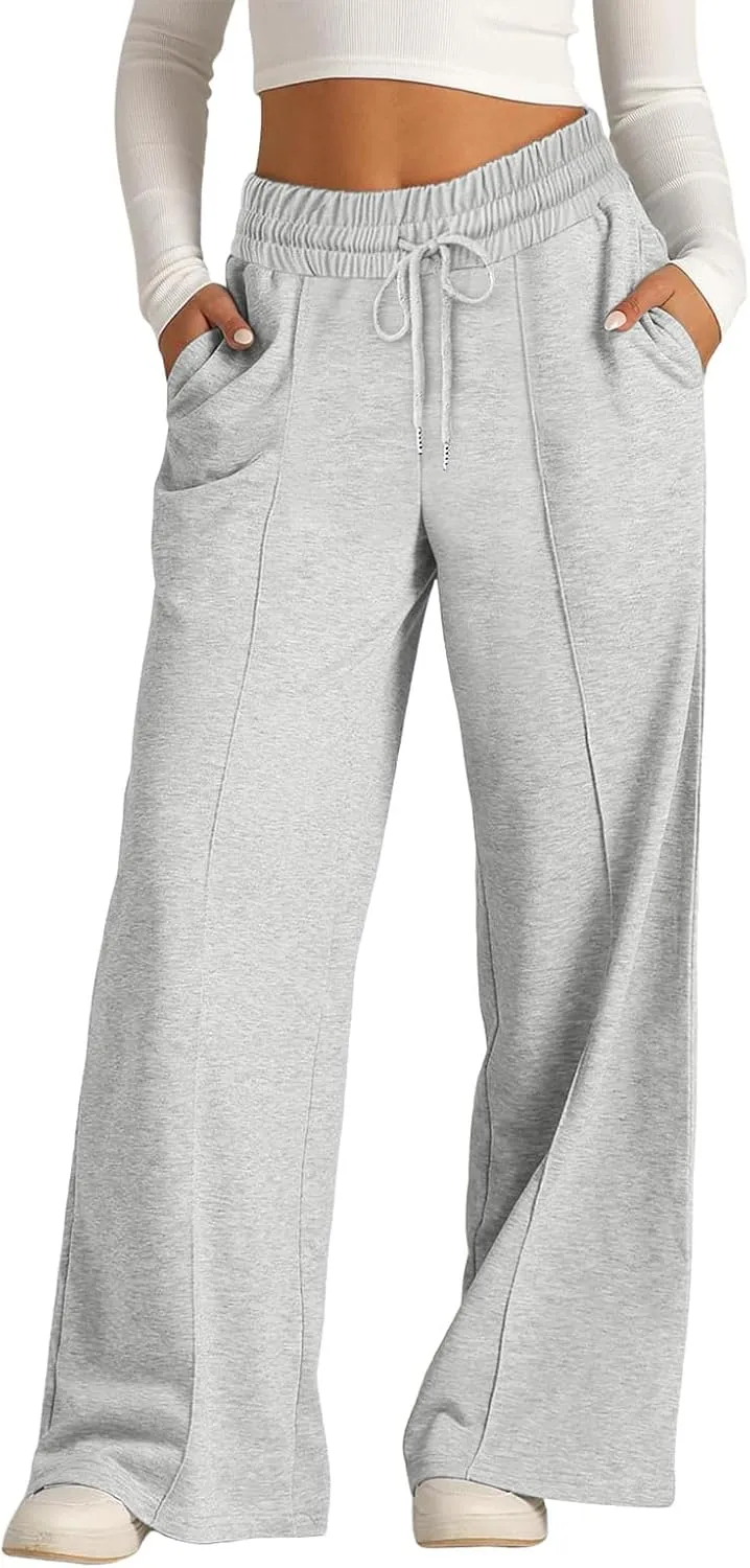 Oversized Wide Leg Sweatpants Women Elastic Drawstring Baggy Straight Leg Open Bottom Lounge Comfy Joggers Trousers