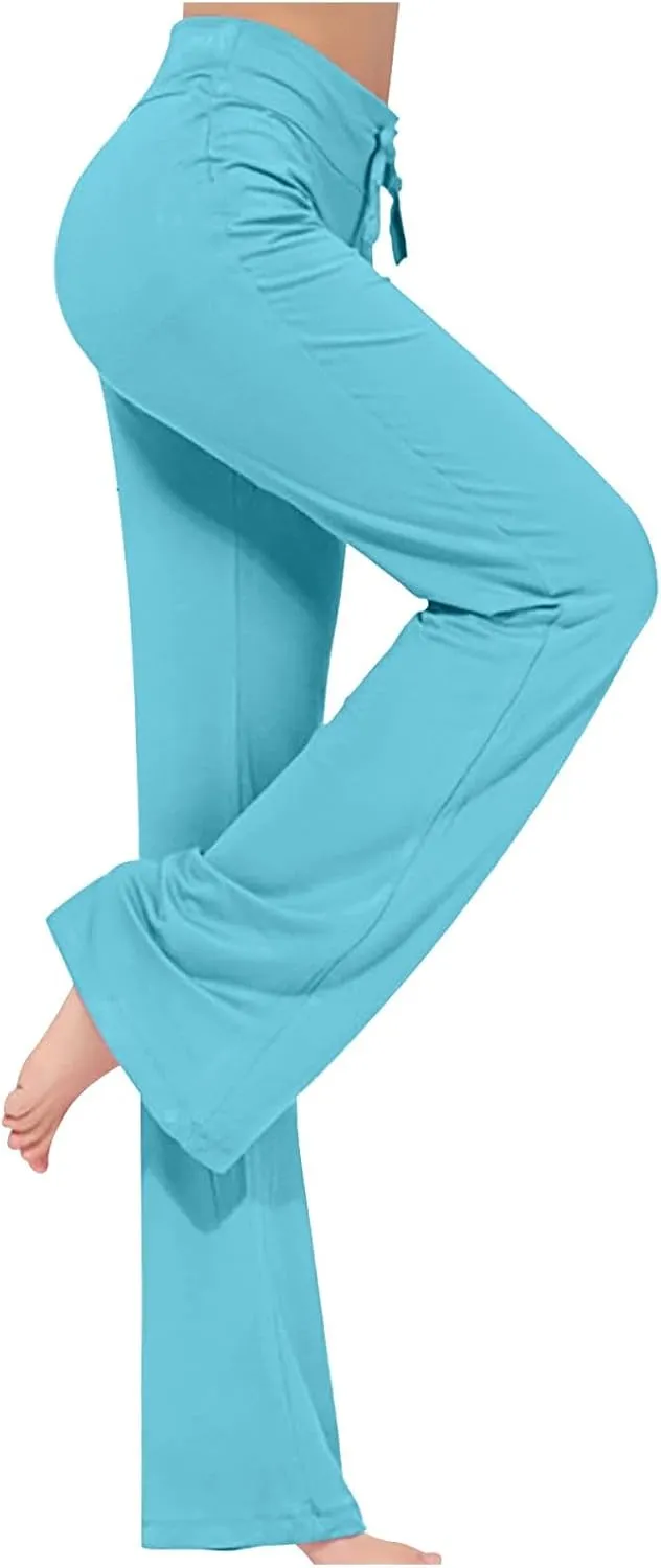 Plus Size Yoga Pants for Women 2024 Casual Drawstring Elastic High Waist Wide Leg Workout Pants Loose Comfy Trousers