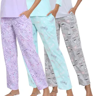 PNAEONG Pajama Pants Women 3 Pack Soft Cotton Lounge Pants Comfy Casual Pajama Bottoms with Elastic Waistband & Pockets