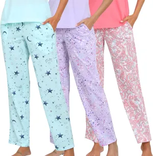 PNAEONG Pajama Pants Women 3 Pack Soft Cotton Lounge Pants Comfy Casual Pajama Bottoms with Elastic Waistband & Pockets