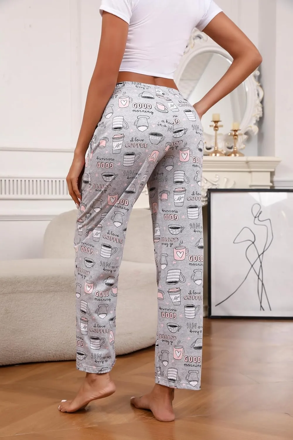 PNAEONG Pajama Pants Women 3 Pack Soft Cotton Lounge Pants Comfy Casual Pajama Bottoms with Elastic Waistband & Pockets
