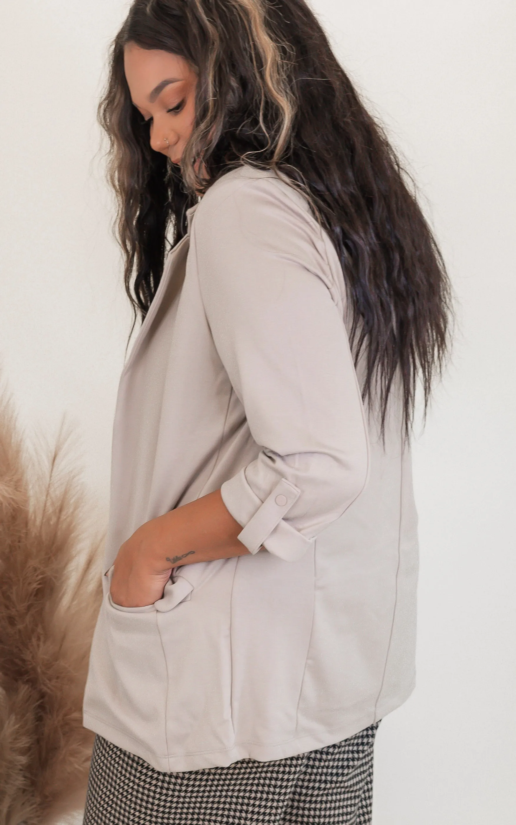 Ponte Open Front Roll Up Blazer - Final Sale
