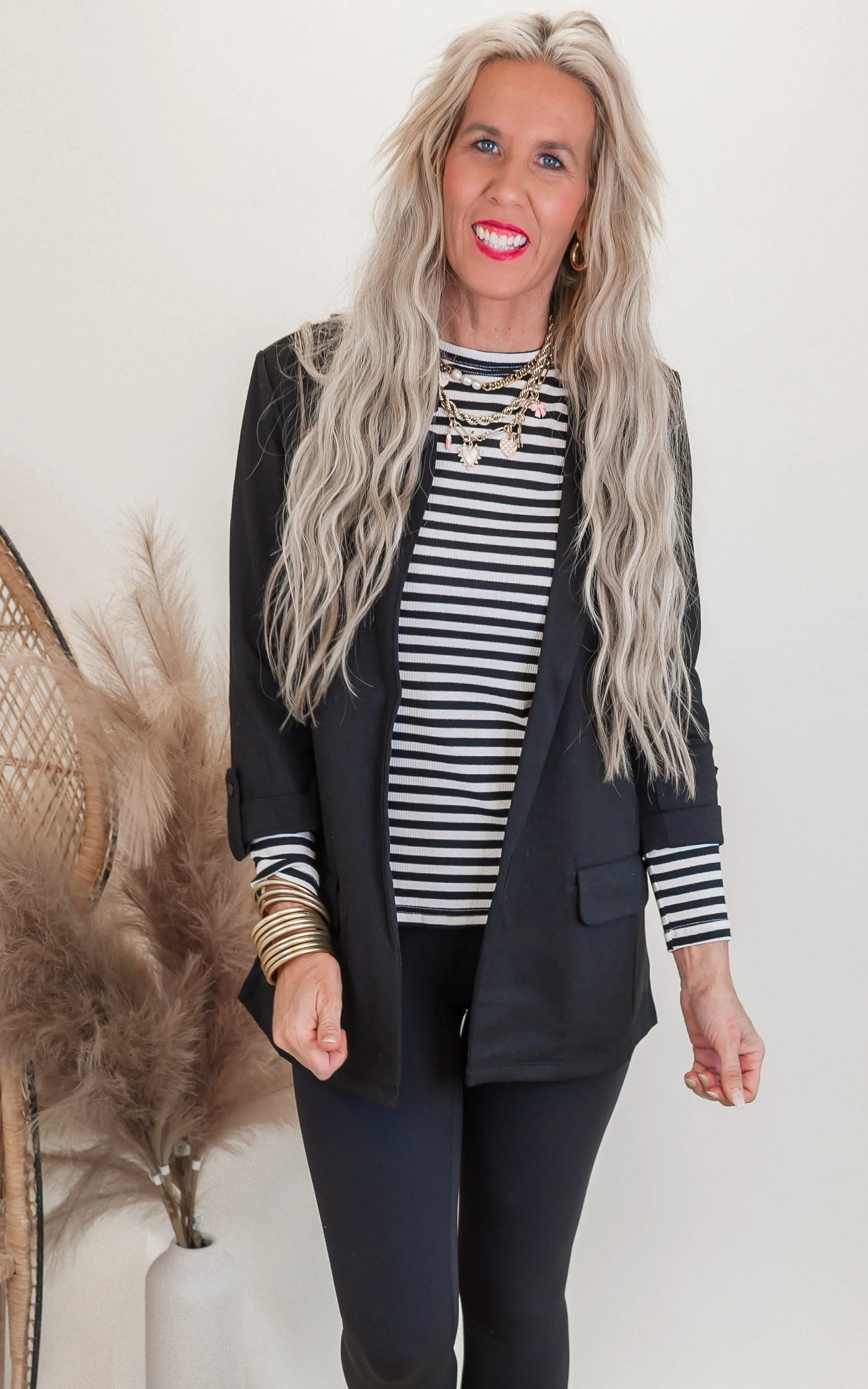 Ponte Open Front Roll Up Blazer - Final Sale