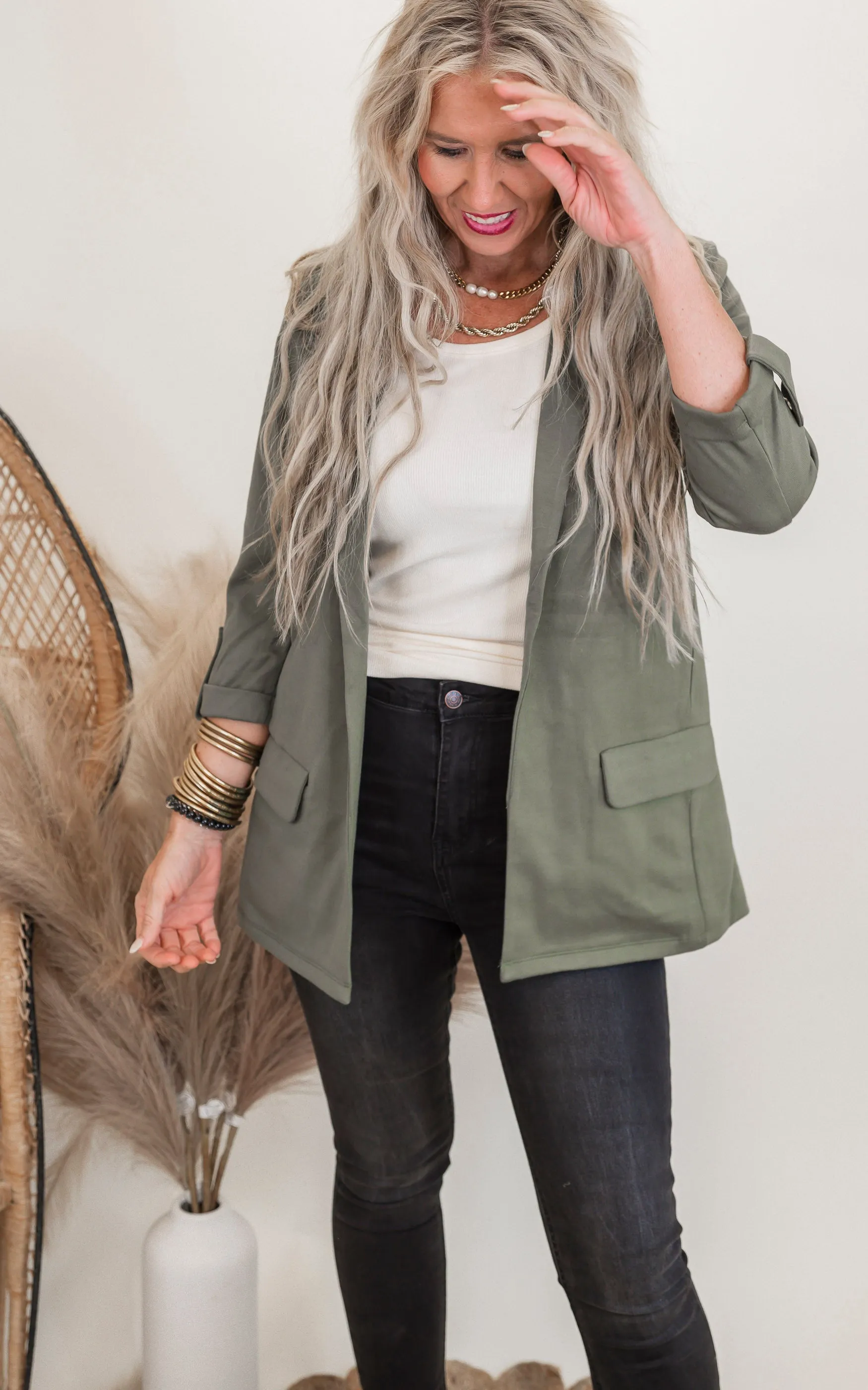 Ponte Open Front Roll Up Blazer - Final Sale