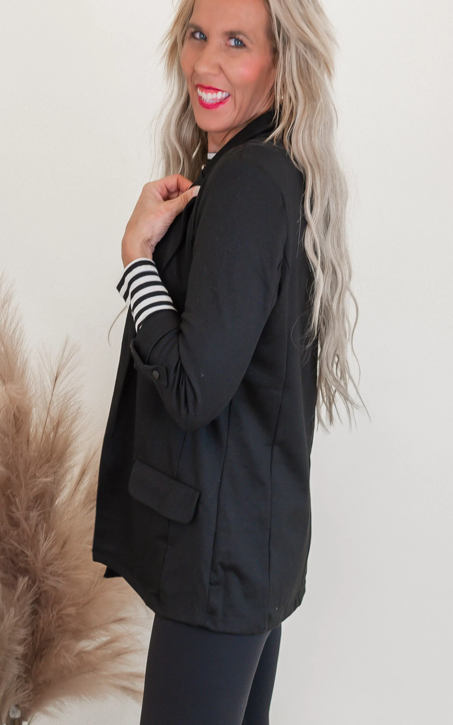 Ponte Open Front Roll Up Blazer - Final Sale