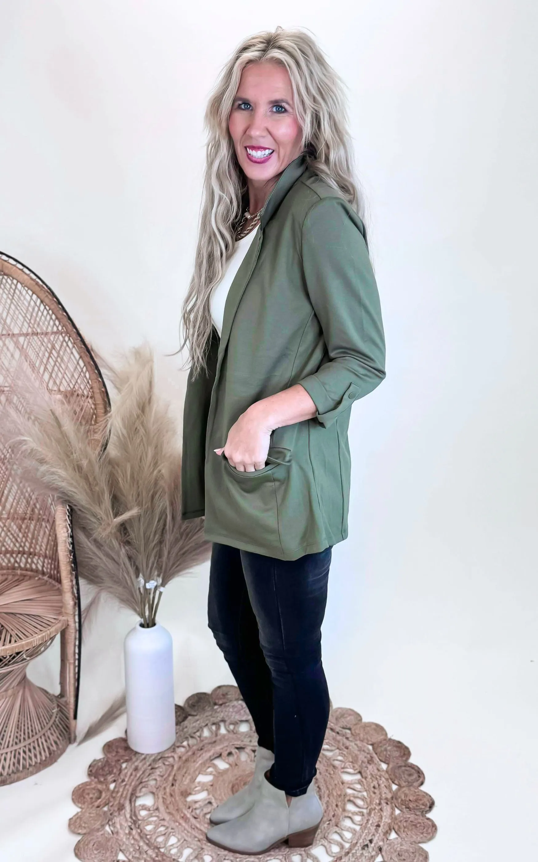Ponte Open Front Roll Up Blazer - Final Sale