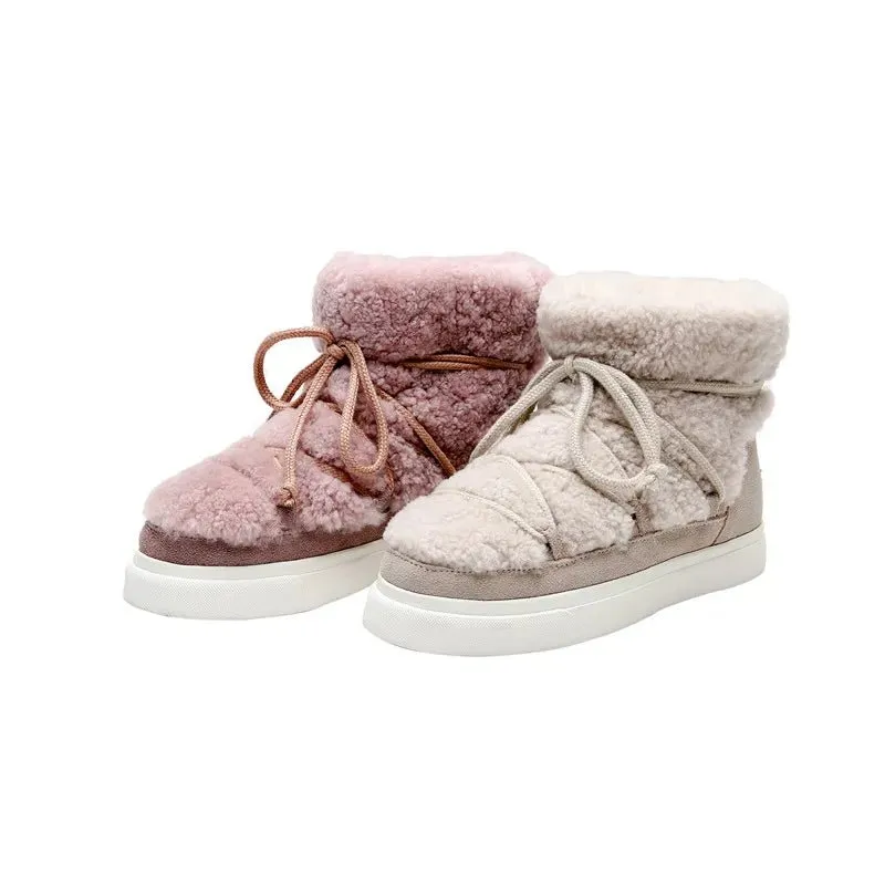 Pre Order:  Lace-Up Suede Woolen Ankle Boots