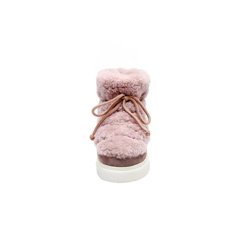 Pre Order:  Lace-Up Suede Woolen Ankle Boots