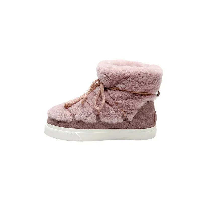 Pre Order:  Lace-Up Suede Woolen Ankle Boots