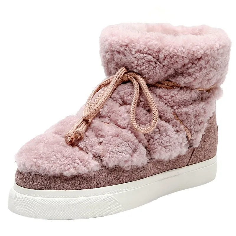 Pre Order:  Lace-Up Suede Woolen Ankle Boots