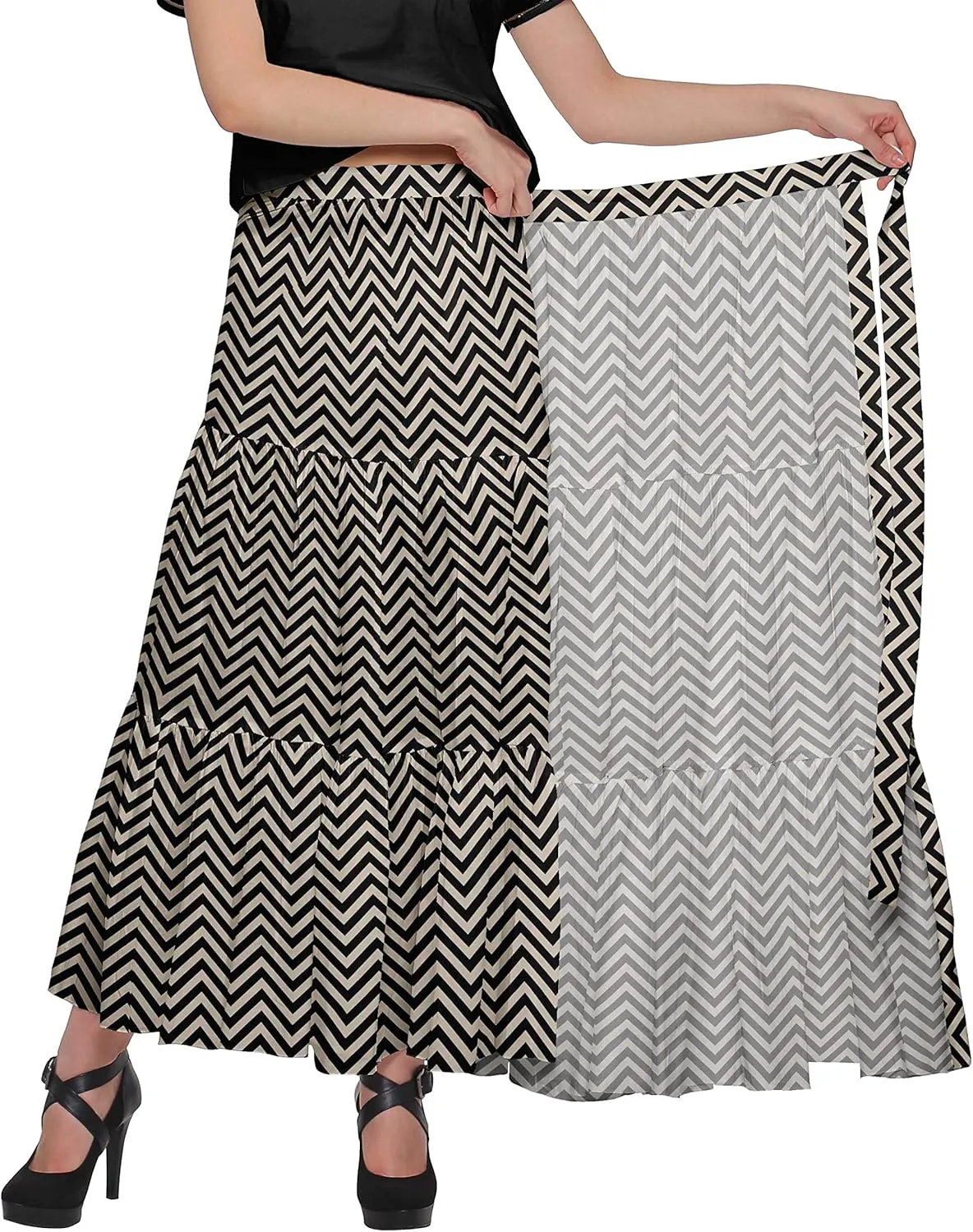 Printed Women Skirts Flared Wrap Style Skirt for Girls Casual Clothing
