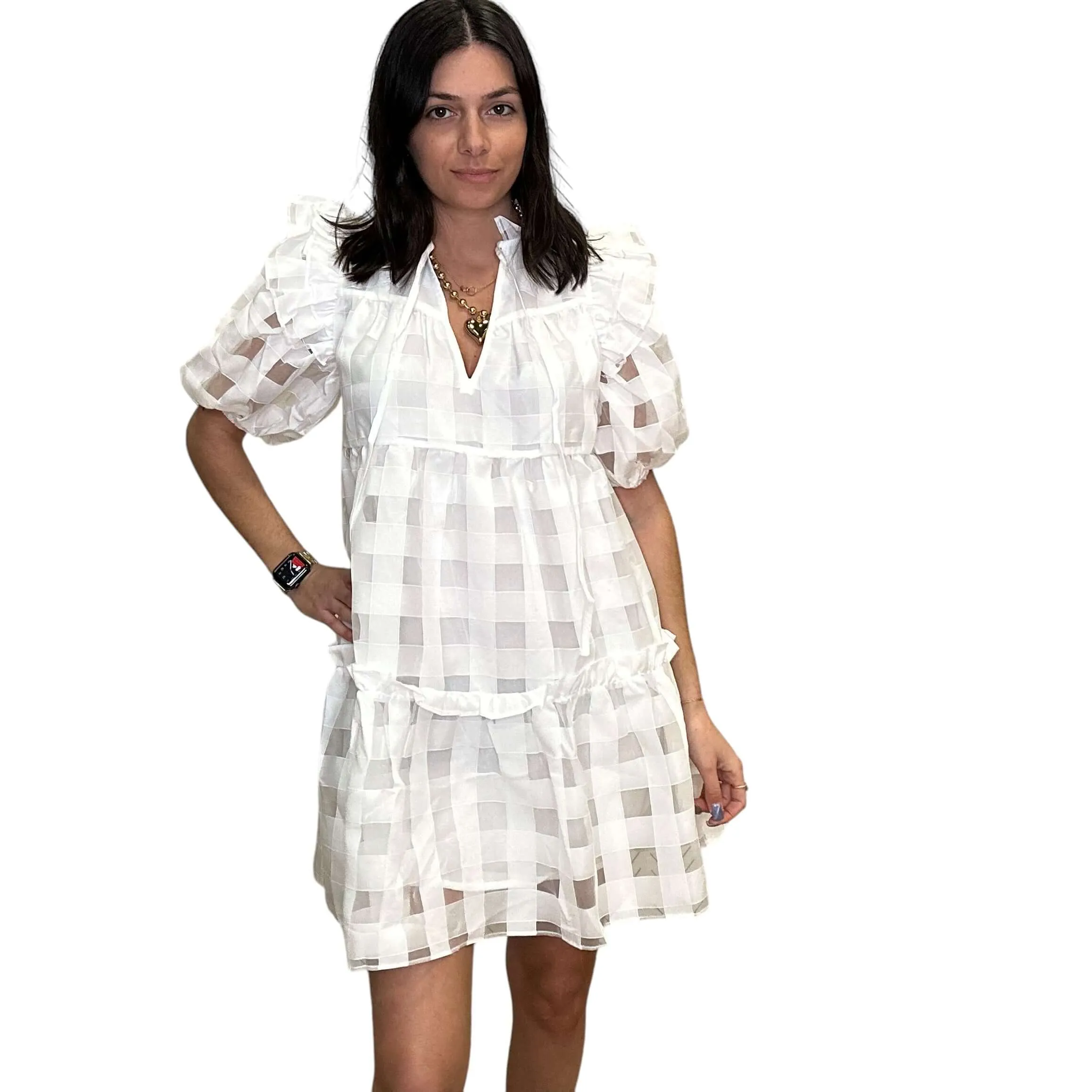 Puff Sleeve Tiered Mini Dress