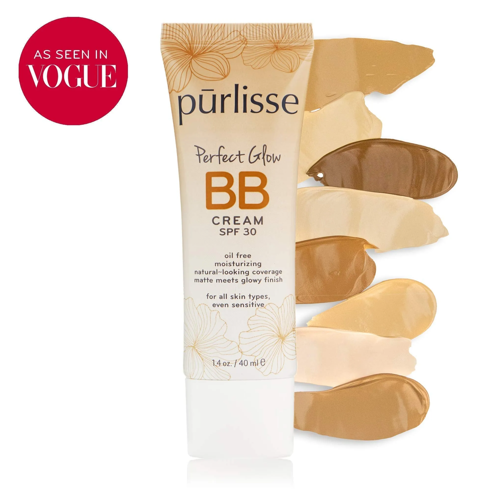 purlisse Perfect Glow BB Cream SPF 30: Clean & Cruelty-Free, Medium Flawless Coverage, Hydrates with Jasmine | Medium 1.4oz