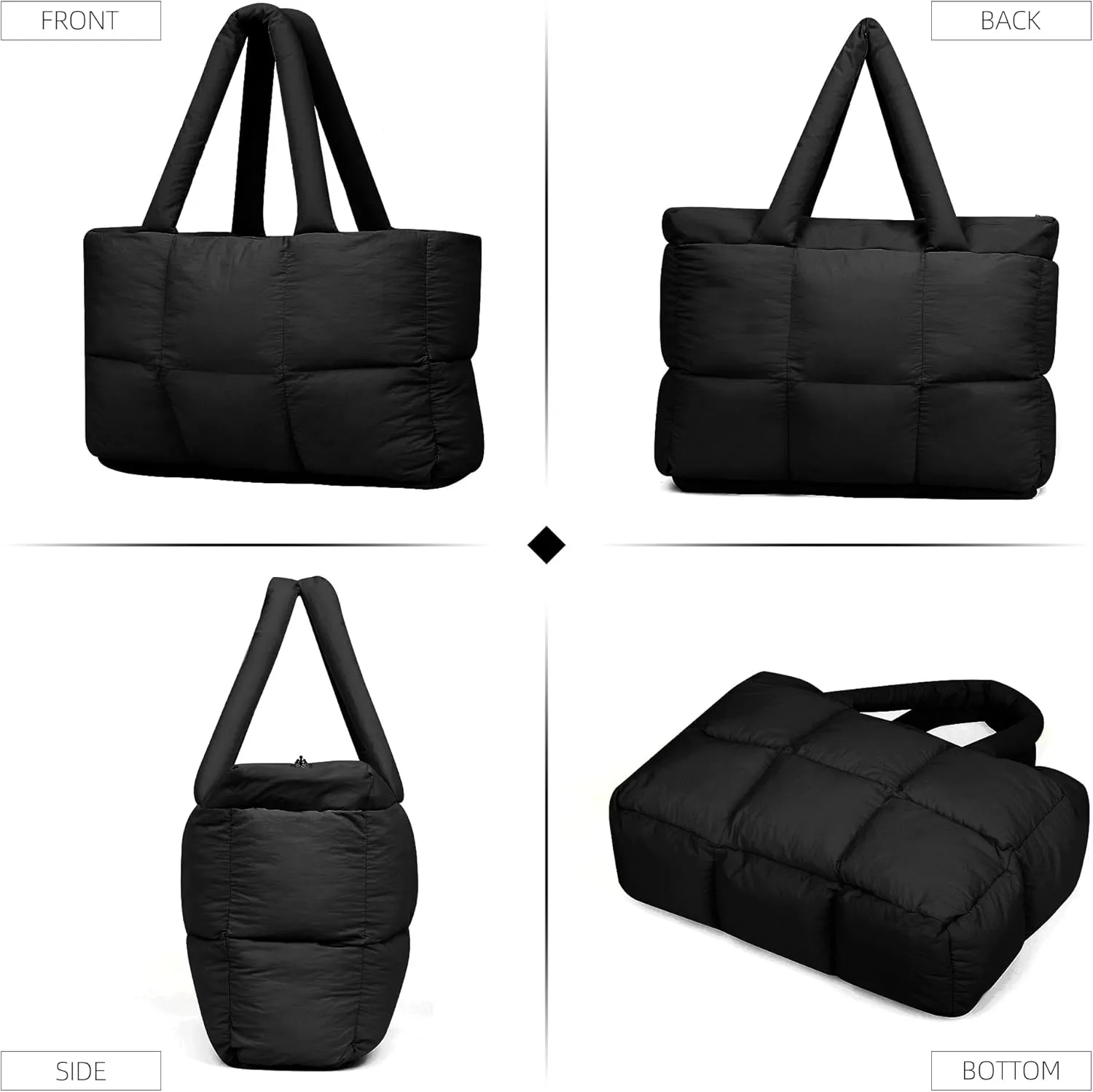 Quilted Puffer Tote Bag for Women Soft Puffy Handbags Purse Soft Lightweight Shoulder Bag